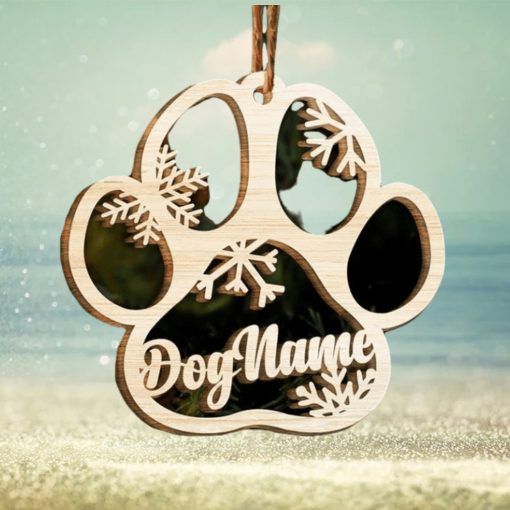 Happy Christmas With Fur Babies   Personalized Custom Paw Shaped Wood Christmas Ornament