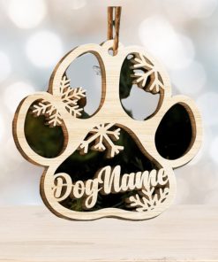 Happy Christmas With Fur Babies Personalized Custom Paw Shaped Wood Christmas Ornament