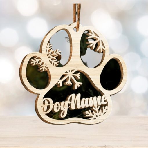 Happy Christmas With Fur Babies   Personalized Custom Paw Shaped Wood Christmas Ornament