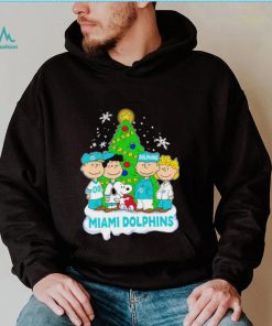 Happy Merry Christmas Peanuts Christmas tree Miami Dolphins football logo gift shirt