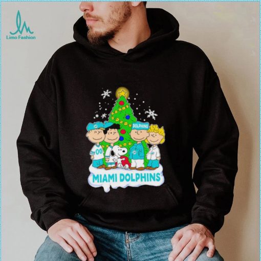 Happy Merry Christmas Peanuts Christmas tree Miami Dolphins football logo gift shirt