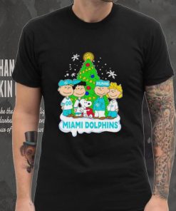 Happy Merry Christmas Peanuts Christmas tree Miami Dolphins football logo gift shirt