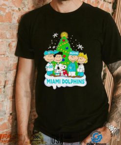 Happy Merry Christmas Peanuts Christmas tree Miami Dolphins football logo gift shirt
