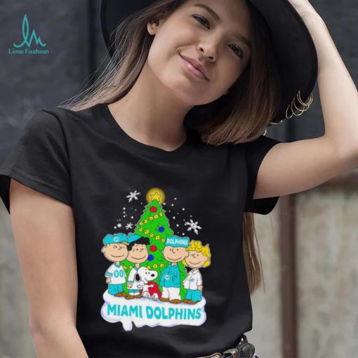 Happy Merry Christmas Peanuts Christmas tree Miami Dolphins football logo gift shirt