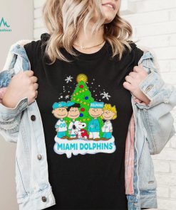 Happy Merry Christmas Peanuts Christmas tree Miami Dolphins football logo gift shirt