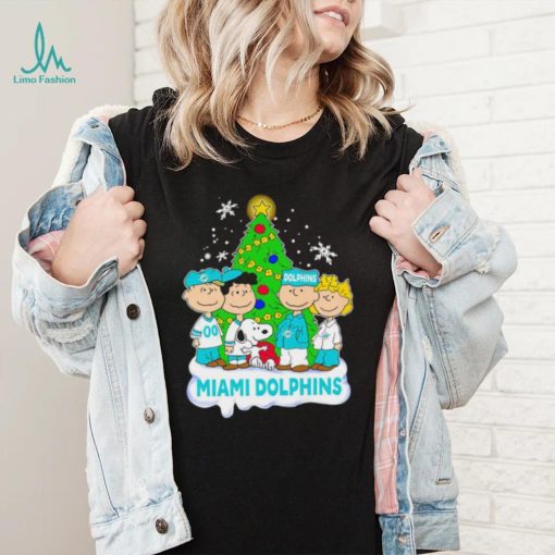 Happy Merry Christmas Peanuts Christmas tree Miami Dolphins football logo gift shirt