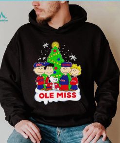 Happy Merry Christmas Peanuts Christmas tree Ole Miss football logo gift shirt