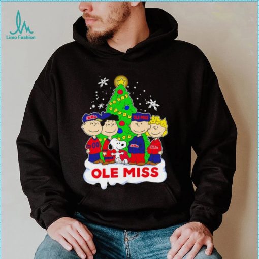 Happy Merry Christmas Peanuts Christmas tree Ole Miss football logo gift shirt