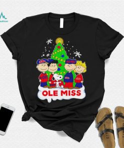Happy Merry Christmas Peanuts Christmas tree Ole Miss football logo gift shirt