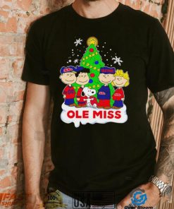 Happy Merry Christmas Peanuts Christmas tree Ole Miss football logo gift shirt