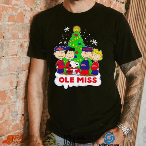 Happy Merry Christmas Peanuts Christmas tree Ole Miss football logo gift shirt