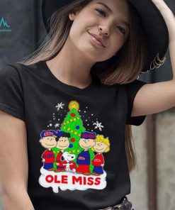 Happy Merry Christmas Peanuts Christmas tree Ole Miss football logo gift shirt