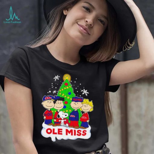Happy Merry Christmas Peanuts Christmas tree Ole Miss football logo gift shirt