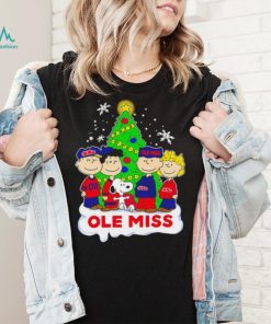 Happy Merry Christmas Peanuts Christmas tree Ole Miss football logo gift shirt