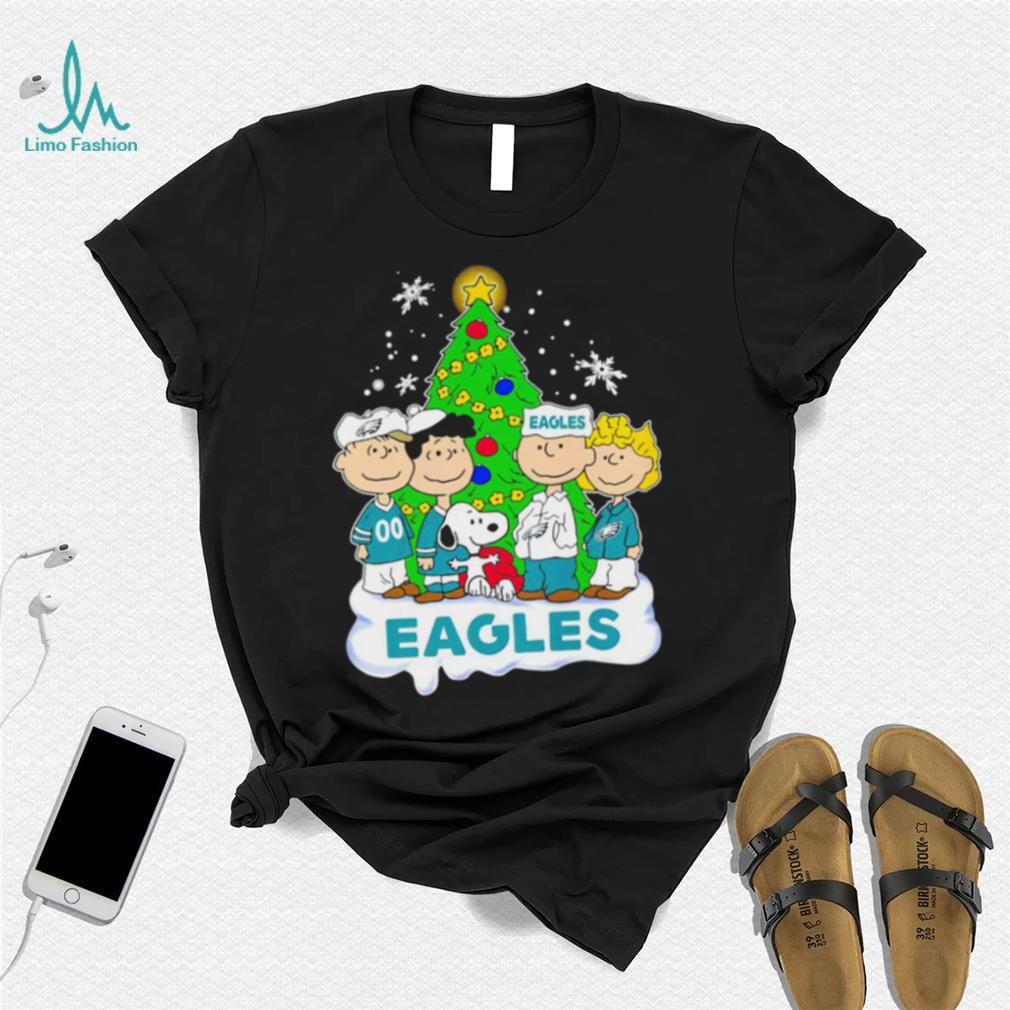 Happy Merry Christmas Peanuts Christmas tree Philadelphia Eagles football logo gift shirt Happy Merry Christmas Peanuts Christmas tree Philadelphia Eagles football logo gift shirt
