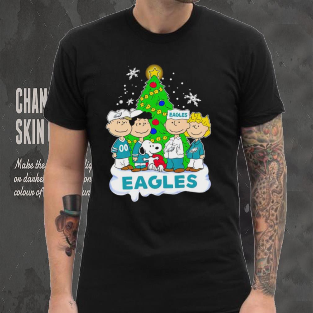 Happy Merry Christmas Peanuts Christmas tree Philadelphia Eagles football logo gift shirt Happy Merry Christmas Peanuts Christmas tree Philadelphia Eagles football logo gift shirt