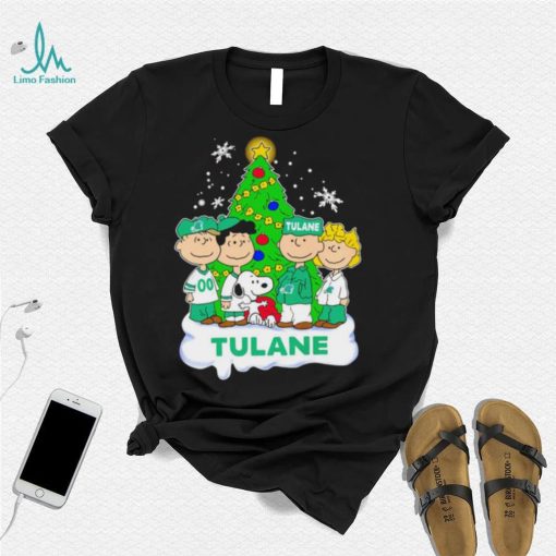 Happy Merry Christmas Peanuts Christmas tree Tulane Green Wave football logo gift shirt