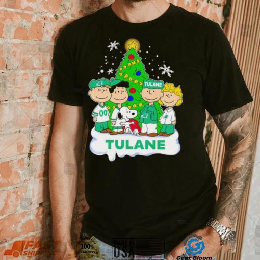 Happy Merry Christmas Peanuts Christmas tree Tulane Green Wave football logo gift shirt