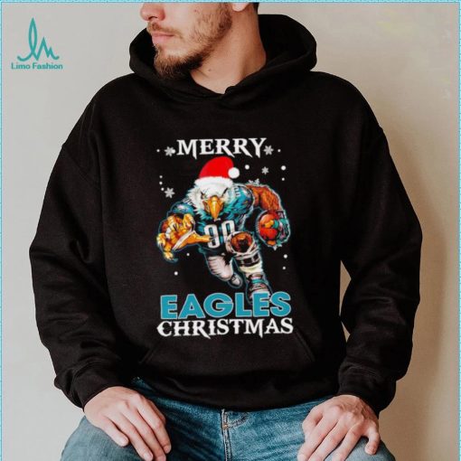 Happy Merry Christmas Philadelphia Eagles football Santa hat mascot shirt