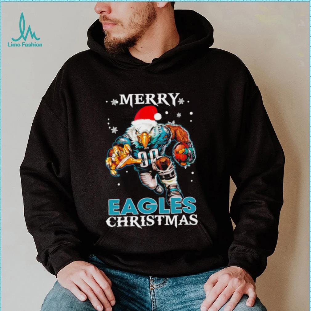 Happy Merry Christmas Philadelphia Eagles football Santa hat mascot shirt Happy Merry Christmas Philadelphia Eagles football Santa hat mascot shirt