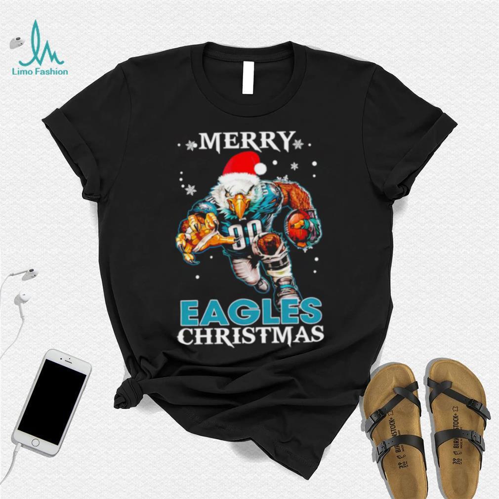 Happy Merry Christmas Philadelphia Eagles football Santa hat mascot shirt Happy Merry Christmas Philadelphia Eagles football Santa hat mascot shirt