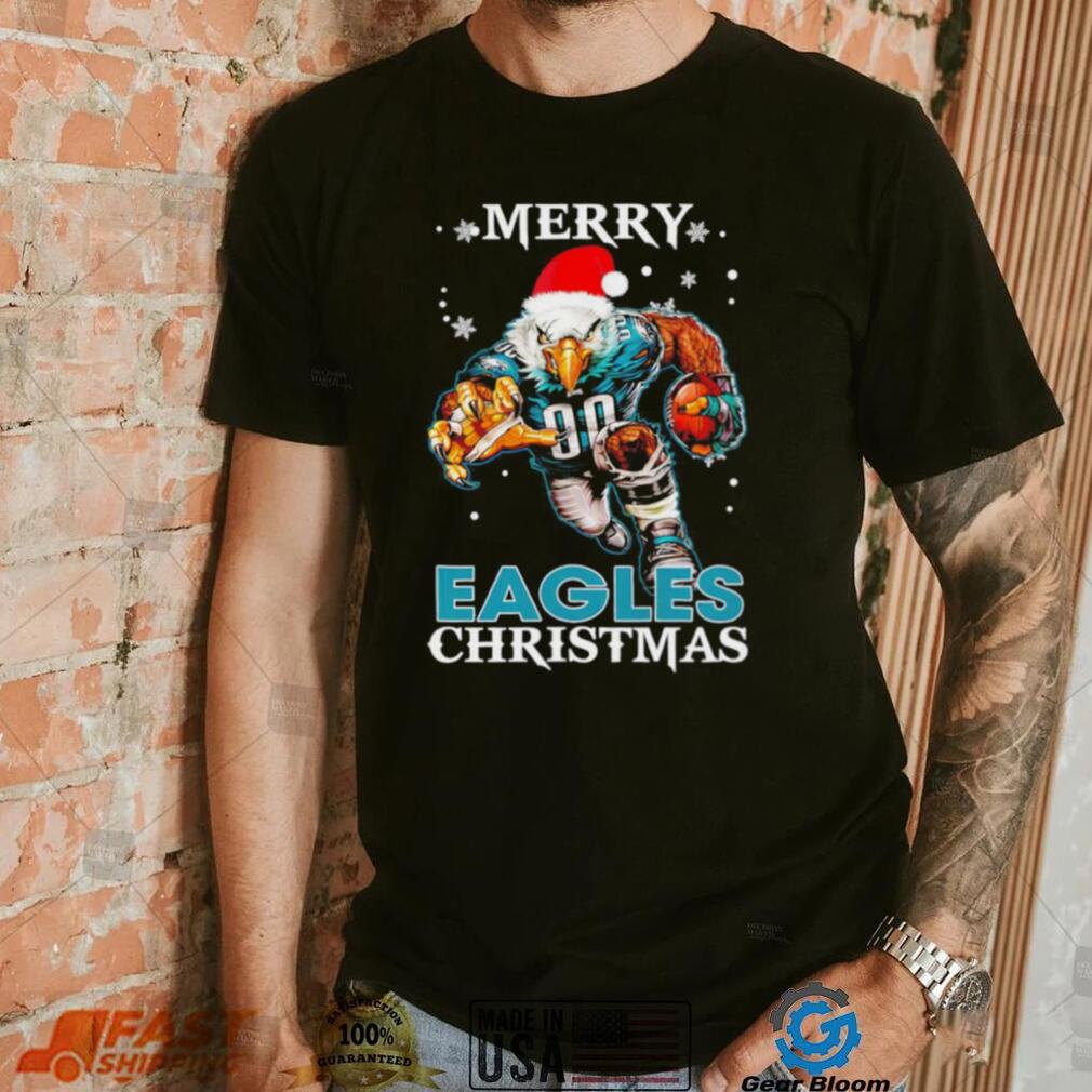 Happy Merry Christmas Philadelphia Eagles football Santa hat mascot shirt Happy Merry Christmas Philadelphia Eagles football Santa hat mascot shirt