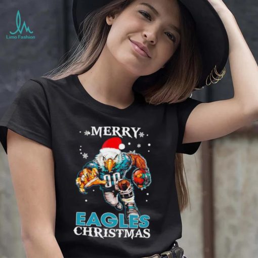 Happy Merry Christmas Philadelphia Eagles football Santa hat mascot shirt
