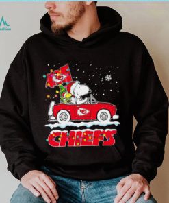 Happy Merry Christmas Snoopy drive a car Kansas City Chiefs logo flag gift shirt