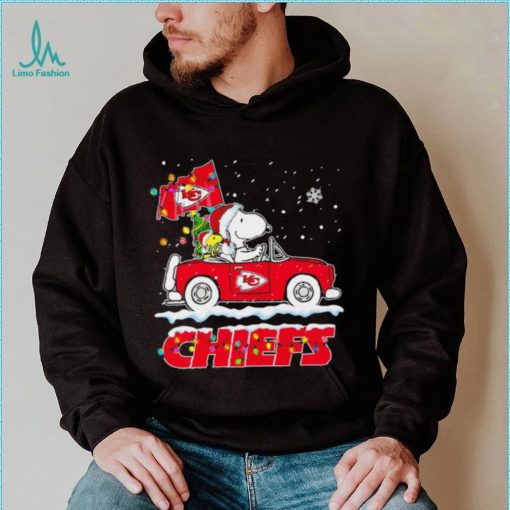 Happy Merry Christmas Snoopy drive a car Kansas City Chiefs logo flag gift shirt