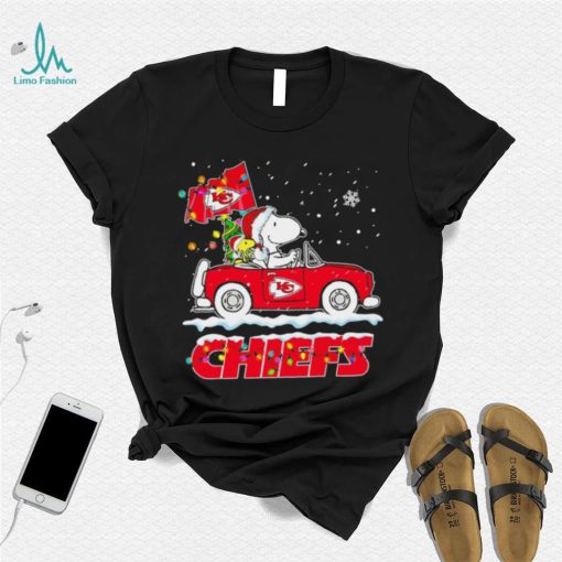 Happy Merry Christmas Snoopy drive a car Kansas City Chiefs logo flag gift shirt