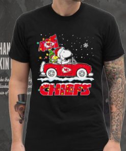 Happy Merry Christmas Snoopy drive a car Kansas City Chiefs logo flag gift shirt