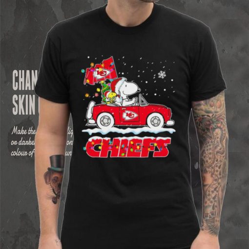Happy Merry Christmas Snoopy drive a car Kansas City Chiefs logo flag gift shirt