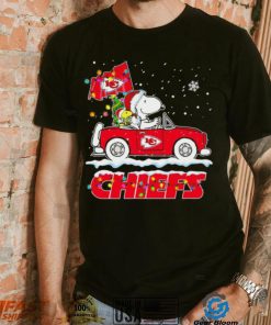Happy Merry Christmas Snoopy drive a car Kansas City Chiefs logo flag gift shirt