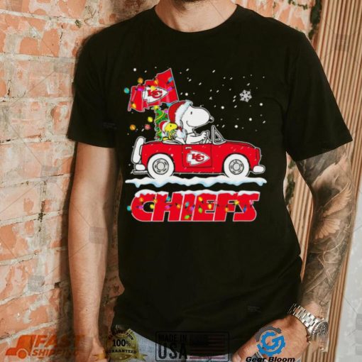 Happy Merry Christmas Snoopy drive a car Kansas City Chiefs logo flag gift shirt