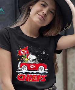 Happy Merry Christmas Snoopy drive a car Kansas City Chiefs logo flag gift shirt