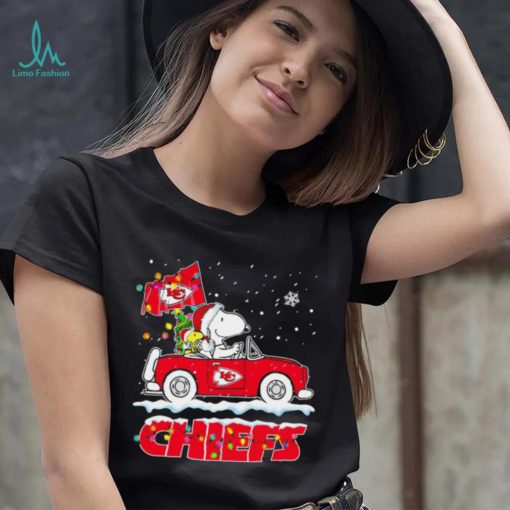 Happy Merry Christmas Snoopy drive a car Kansas City Chiefs logo flag gift shirt