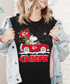 Happy Merry Christmas Snoopy drive a car Kansas City Chiefs logo flag gift shirt