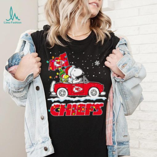 Happy Merry Christmas Snoopy drive a car Kansas City Chiefs logo flag gift shirt