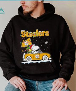 Happy Merry Christmas Snoopy drive a car Pittsburgh Steelers logo flag gift shirt
