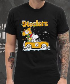 Happy Merry Christmas Snoopy drive a car Pittsburgh Steelers logo flag gift shirt