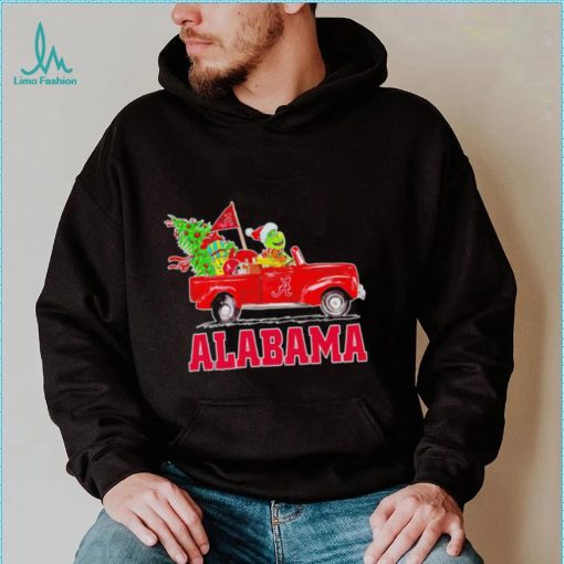 Happy Merry Christmas The Grinch drive a car Alabama Crimson Tide football logo flag gift shirt