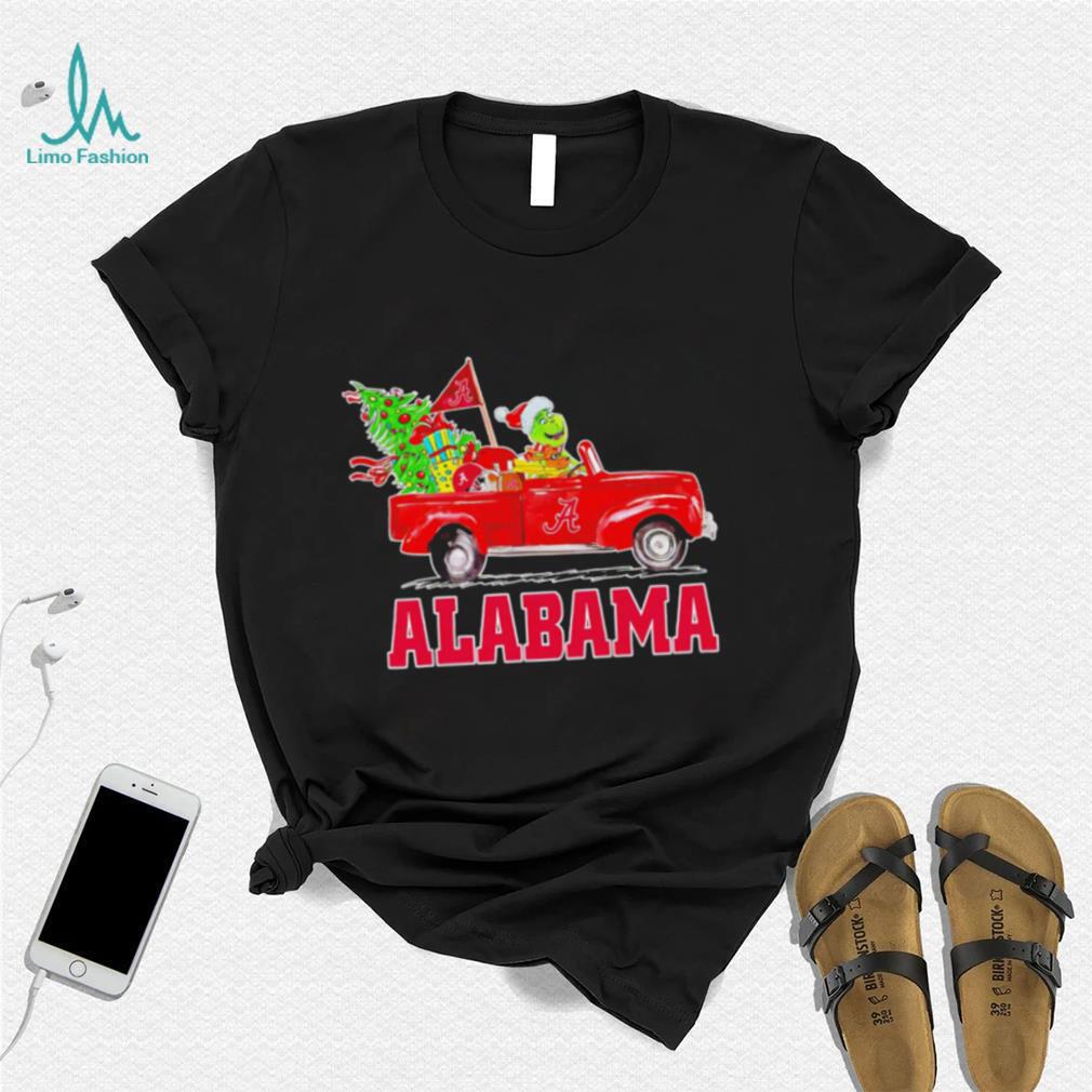 Happy Merry Christmas The Grinch drive a car Alabama Crimson Tide football logo flag gift shirt Happy Merry Christmas The Grinch drive a car Alabama Crimson Tide football logo flag gift shirt