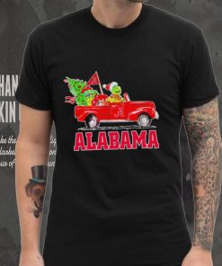 Happy Merry Christmas The Grinch drive a car Alabama Crimson Tide football logo flag gift shirt
