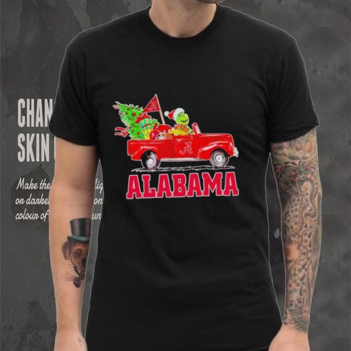 Happy Merry Christmas The Grinch drive a car Alabama Crimson Tide football logo flag gift shirt