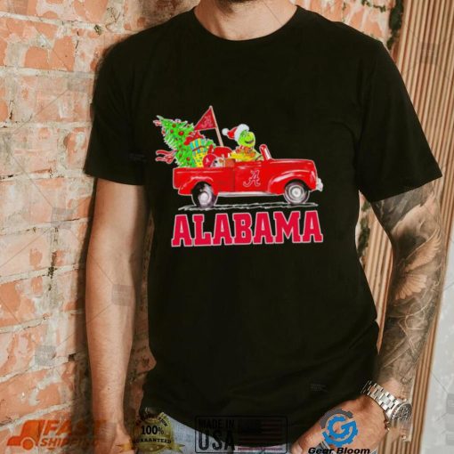 Happy Merry Christmas The Grinch drive a car Alabama Crimson Tide football logo flag gift shirt
