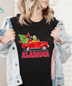 Happy Merry Christmas The Grinch drive a car Alabama Crimson Tide football logo flag gift shirt