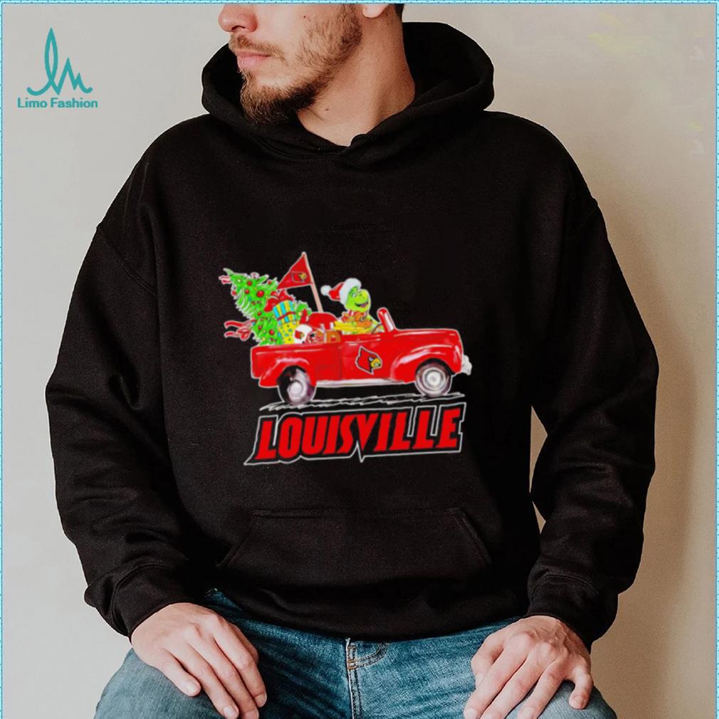 Santa grinch and Dog Louisville Cardinals Football christmas Tshirt -  Limotees