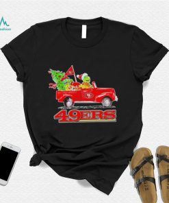 Happy Merry Christmas The Grinch drive a car San Francisco 49ers football logo flag gift shirt