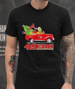 Happy Merry Christmas The Grinch drive a car San Francisco 49ers football logo flag gift shirt