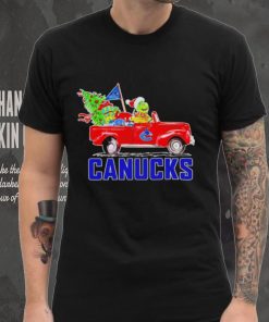 Happy Merry Christmas The Grinch drive a car Vancouver Canucks ice hockey logo flag gift shirt